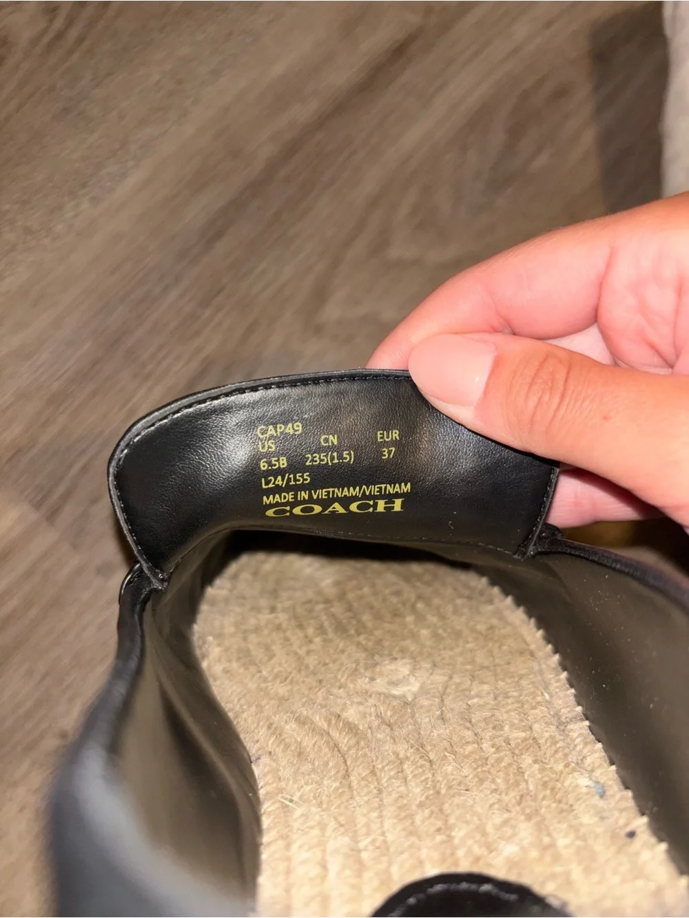 Coach Black Leather Espadrille Loafers with Braided Rope Sole size 6.5 B
